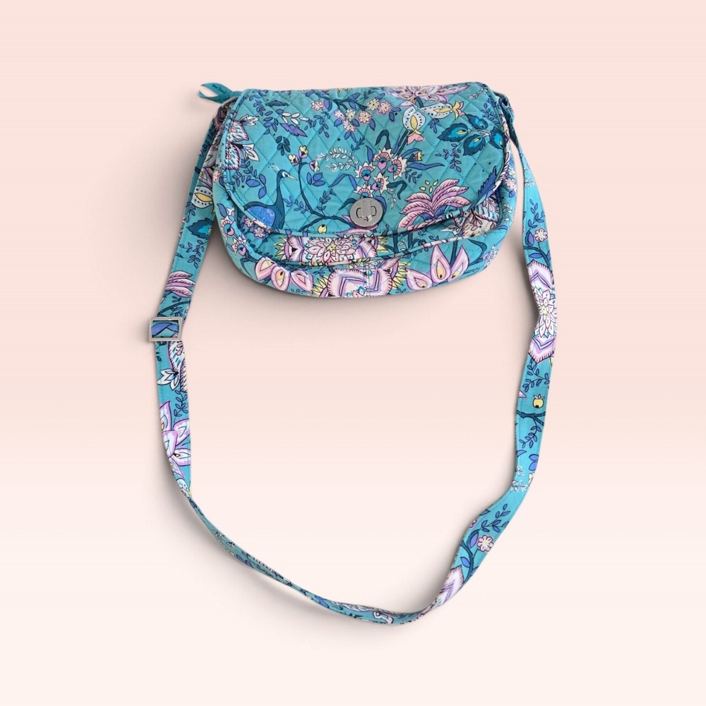 Vera Bradley Small Blue Floral Quilted Cotton Crossbody Bag